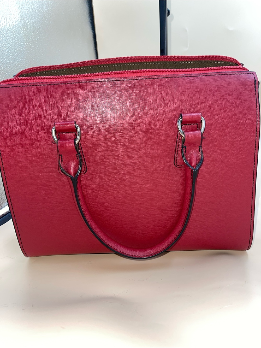 Jack Georges Structured Classic Women's Saffiano Handbag in Deep Red - Picture 3 of 9